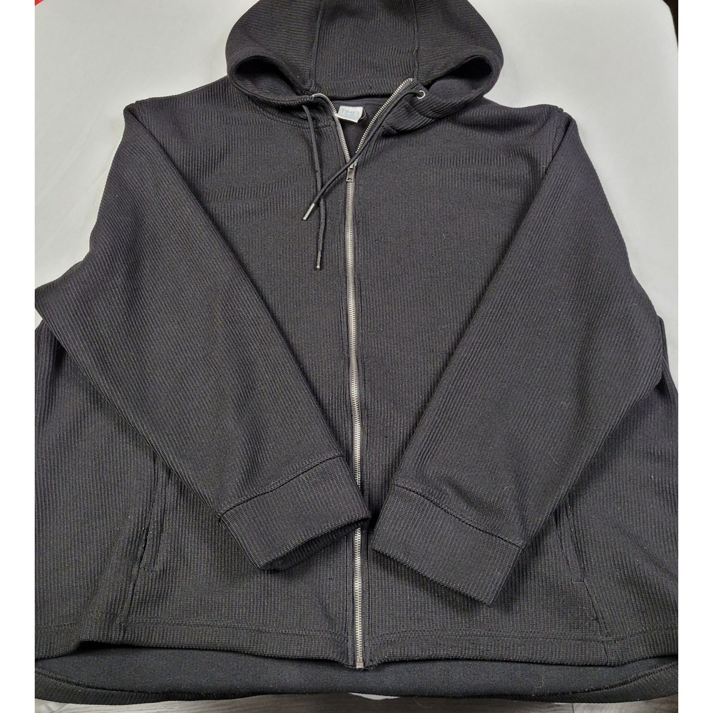Time & Tru Women's 3X (24W/26W) Black Waffle Knit Full Zip Hoodie Sweater Jacket